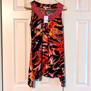 New size small animal print flared sleeveless top